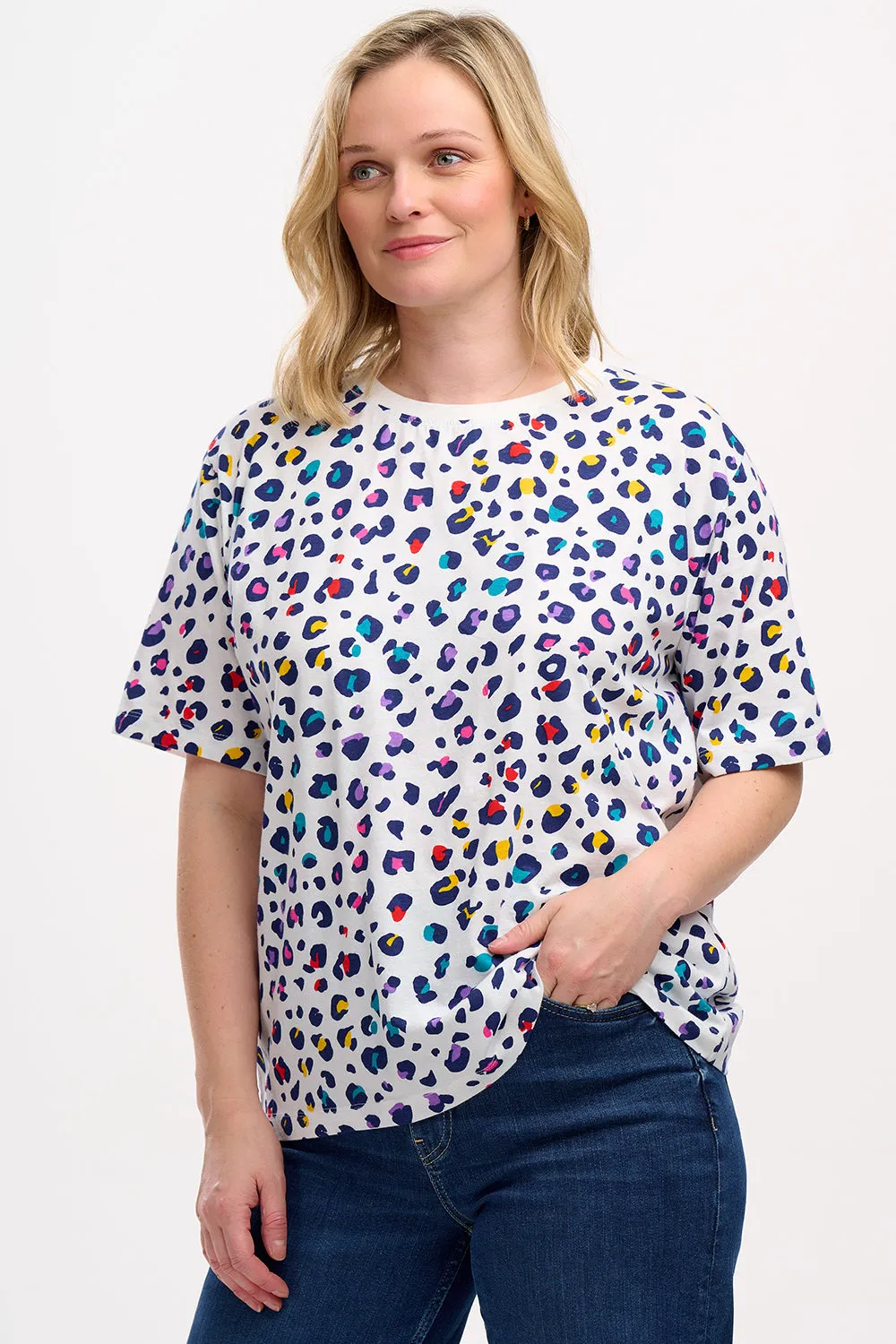 Kinsley Relaxed T-Shirt - Off-White. Rainbow Leopard