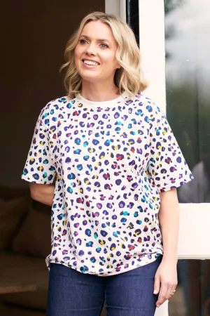 Kinsley Relaxed T-Shirt - Off-White. Rainbow Leopard