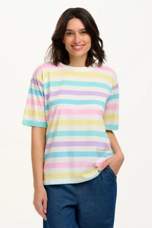 Kinsley Relaxed T-Shirt - Off White/Multi. Punchy Pastel Stripe