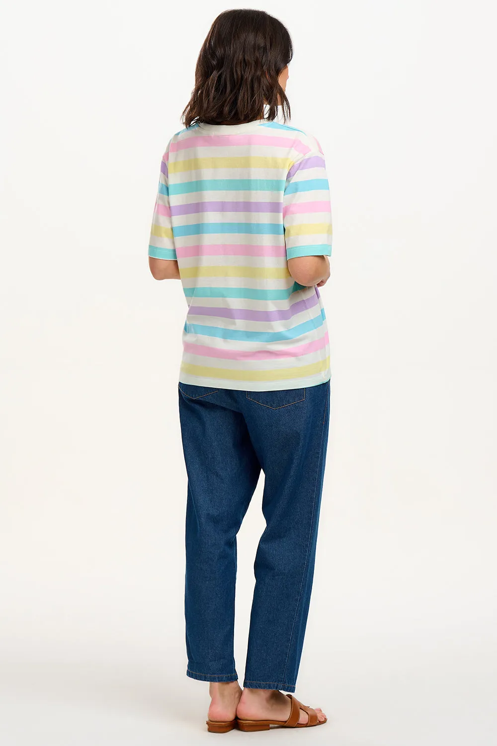 Kinsley Relaxed T-Shirt - Off White/Multi. Punchy Pastel Stripe