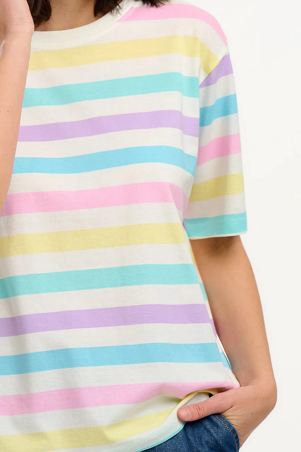 Kinsley Relaxed T-Shirt - Off White/Multi. Punchy Pastel Stripe