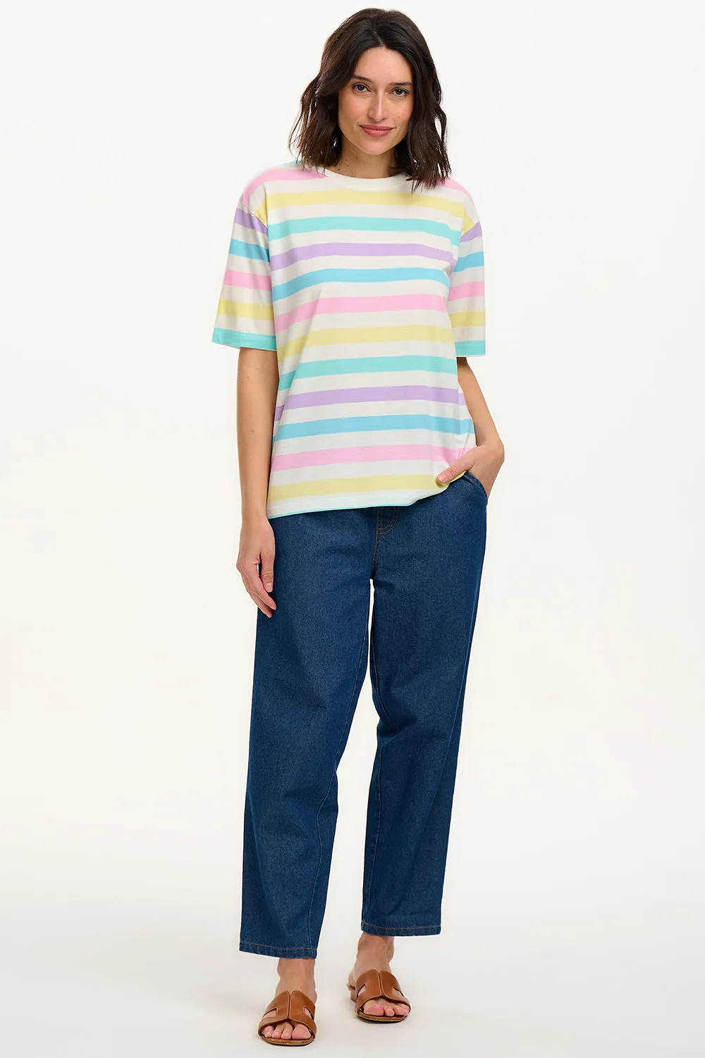 Kinsley Relaxed T-Shirt - Off White/Multi. Punchy Pastel Stripe