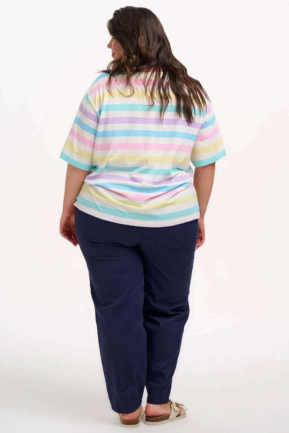 Kinsley Relaxed T-Shirt - Off White/Multi. Punchy Pastel Stripe