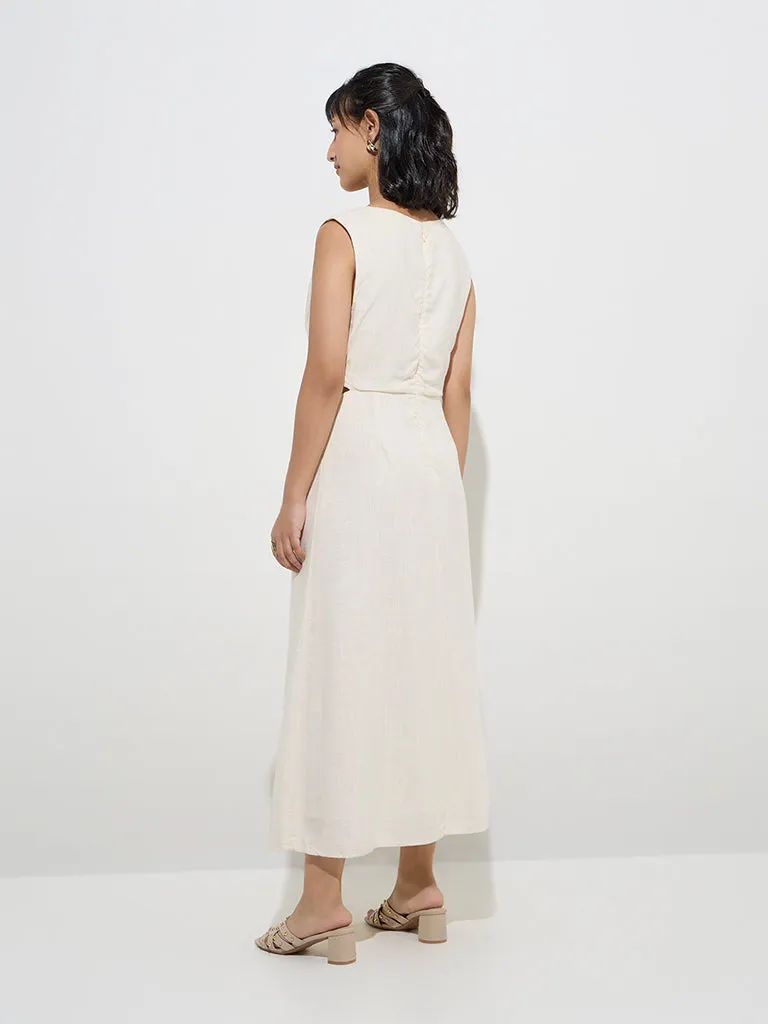 LOV Off-White Cut-Out Detailed A-Line Dress