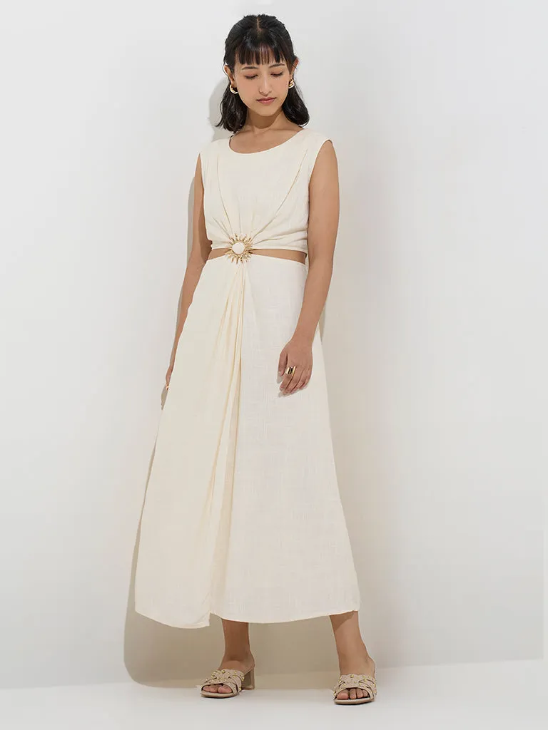 LOV Off-White Cut-Out Detailed A-Line Dress