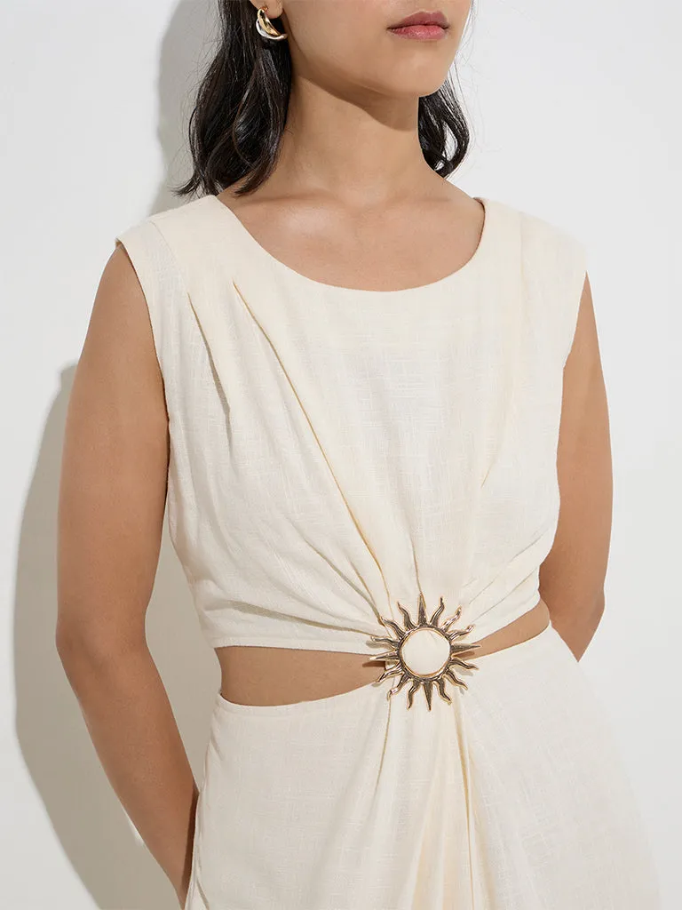 LOV Off-White Cut-Out Detailed A-Line Dress