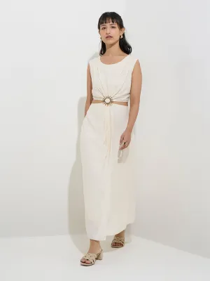 LOV Off-White Cut-Out Detailed A-Line Dress