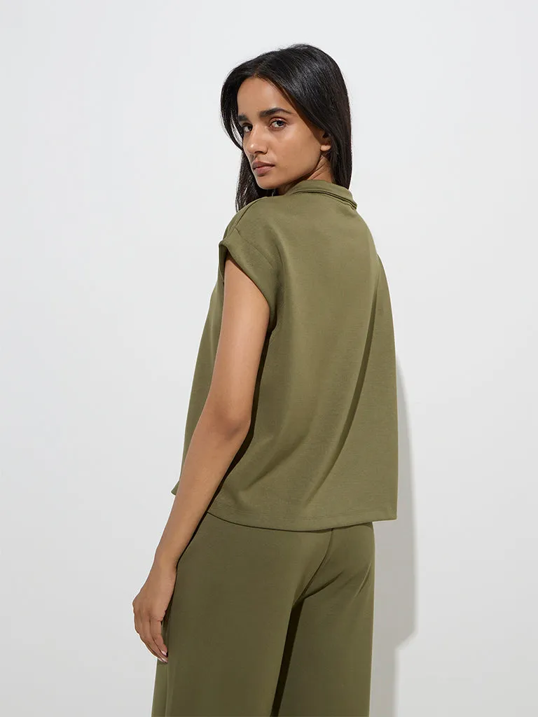 LOV Olive Solid Quarter Zip Top