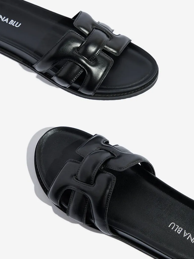 LUNA BLU Black Multi-Strap Slides