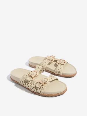 LUNA BLU Ivory Rattan Woven Comfort Sandals