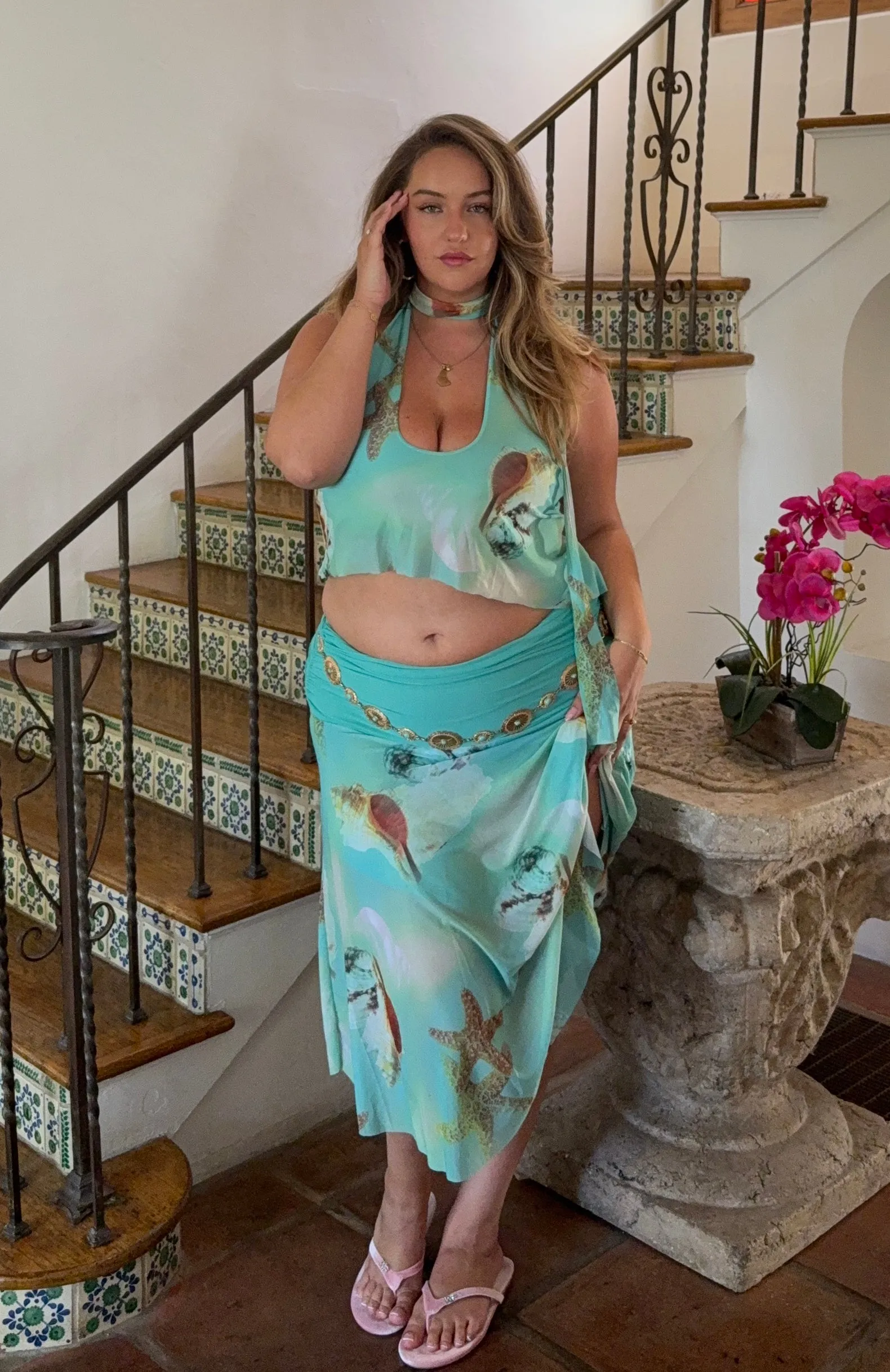 Mediterranean Mirage Midi Skirt Seaside Treasure