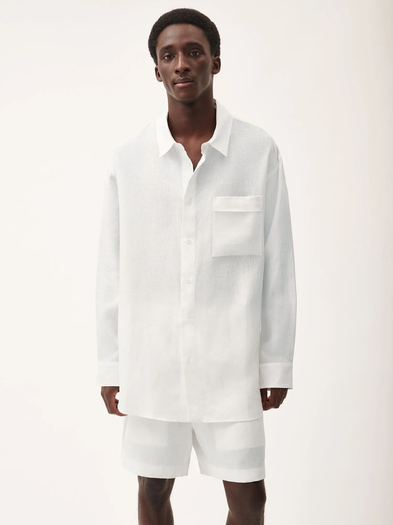 Mens Aloe Linen Collared Long Sleeve Shirt—off-white