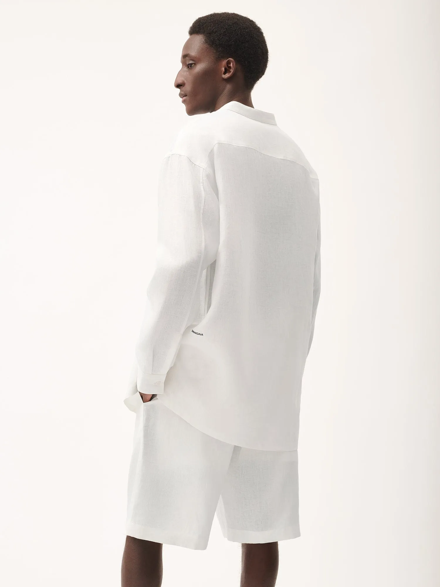 Mens Aloe Linen Collared Long Sleeve Shirt—off-white