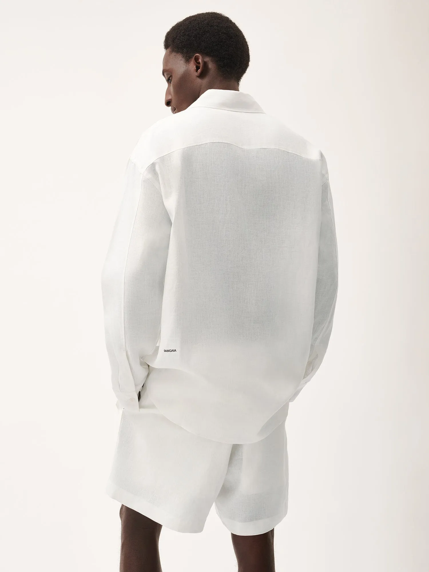 Mens Aloe Linen Collared Long Sleeve Shirt—off-white
