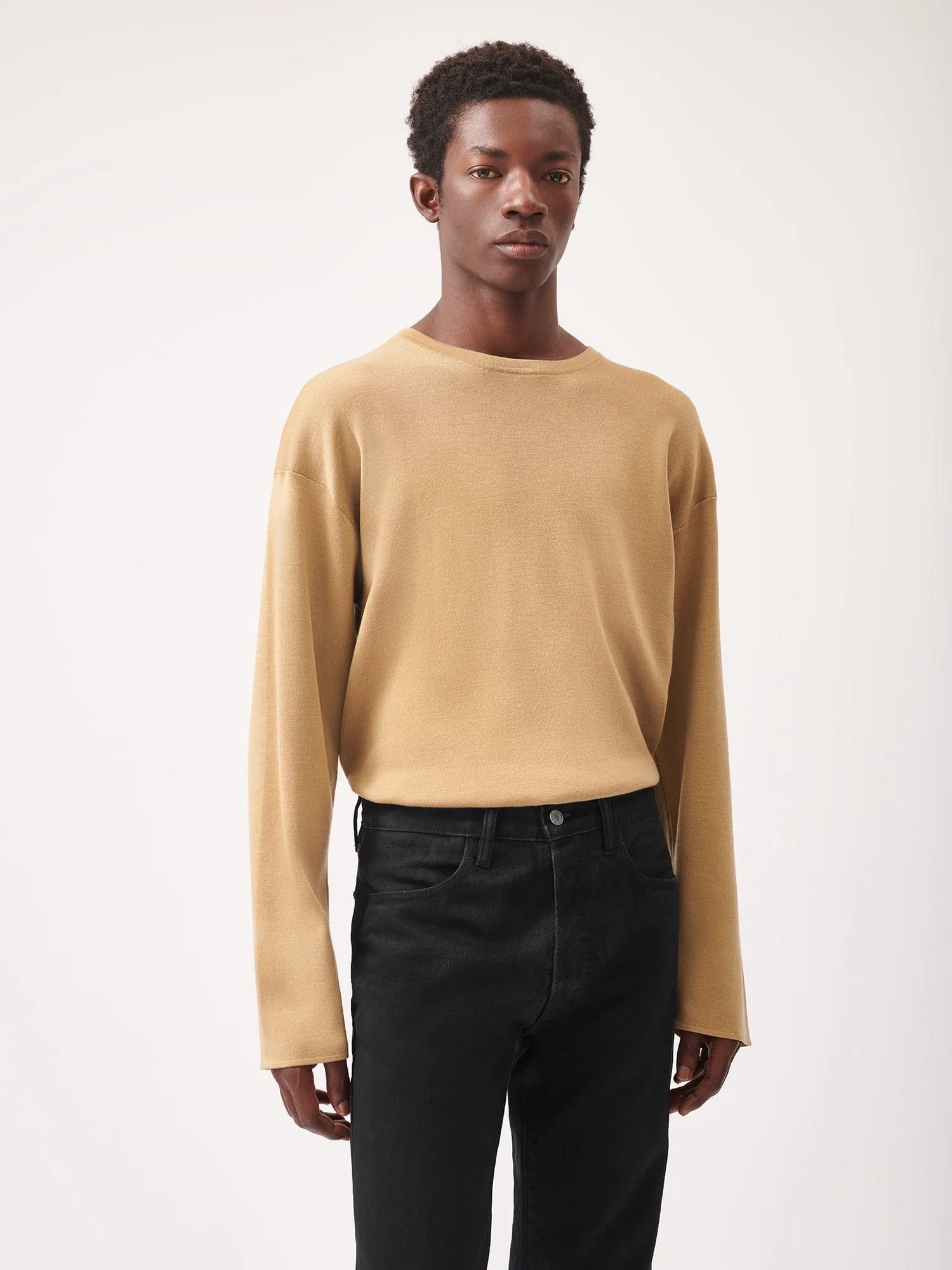 Mens Regenerative Merino Wool Sweater—camel