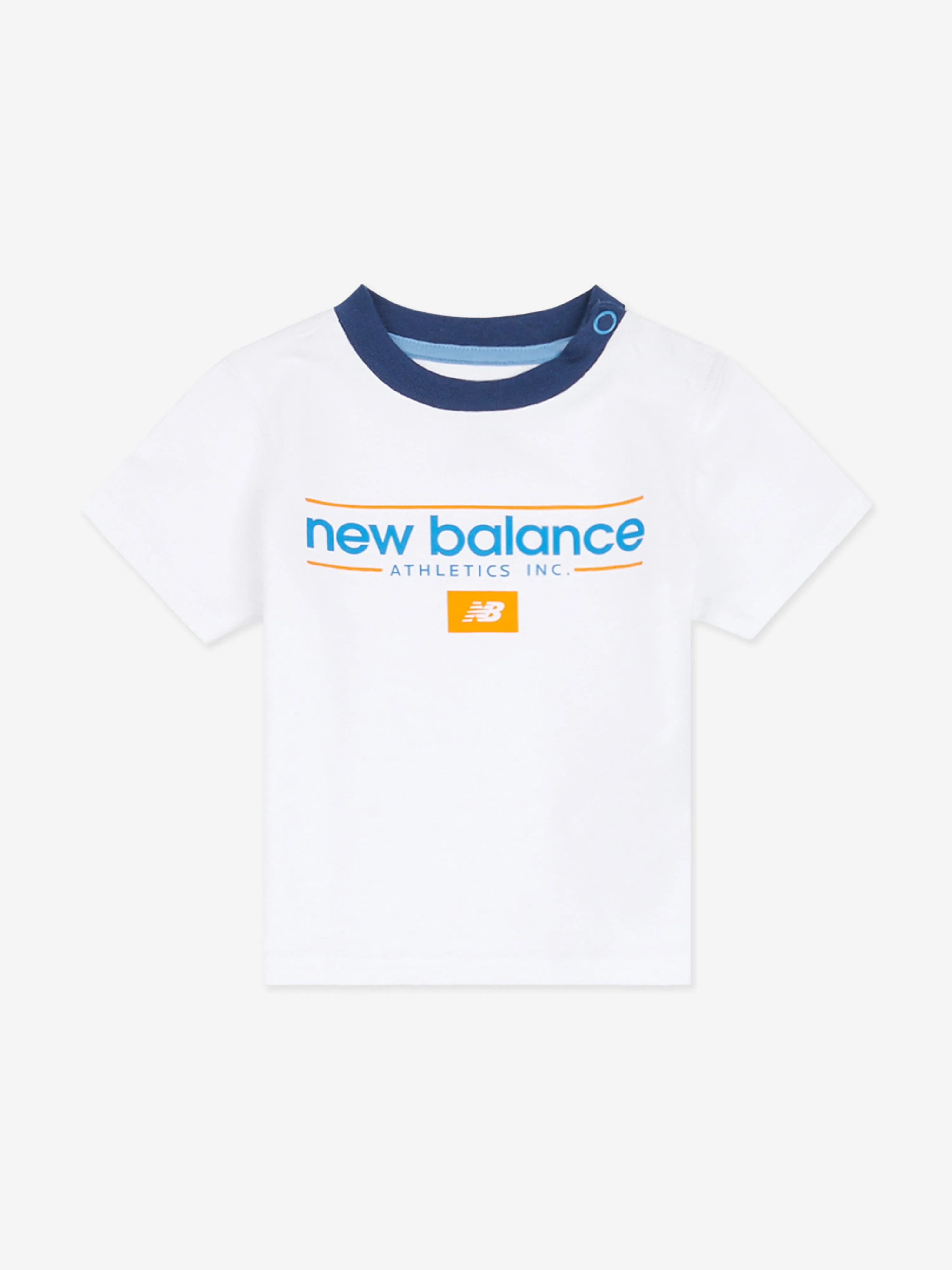 New Balance Boys Linear Athletics T-Shirt and Shorts Set in White