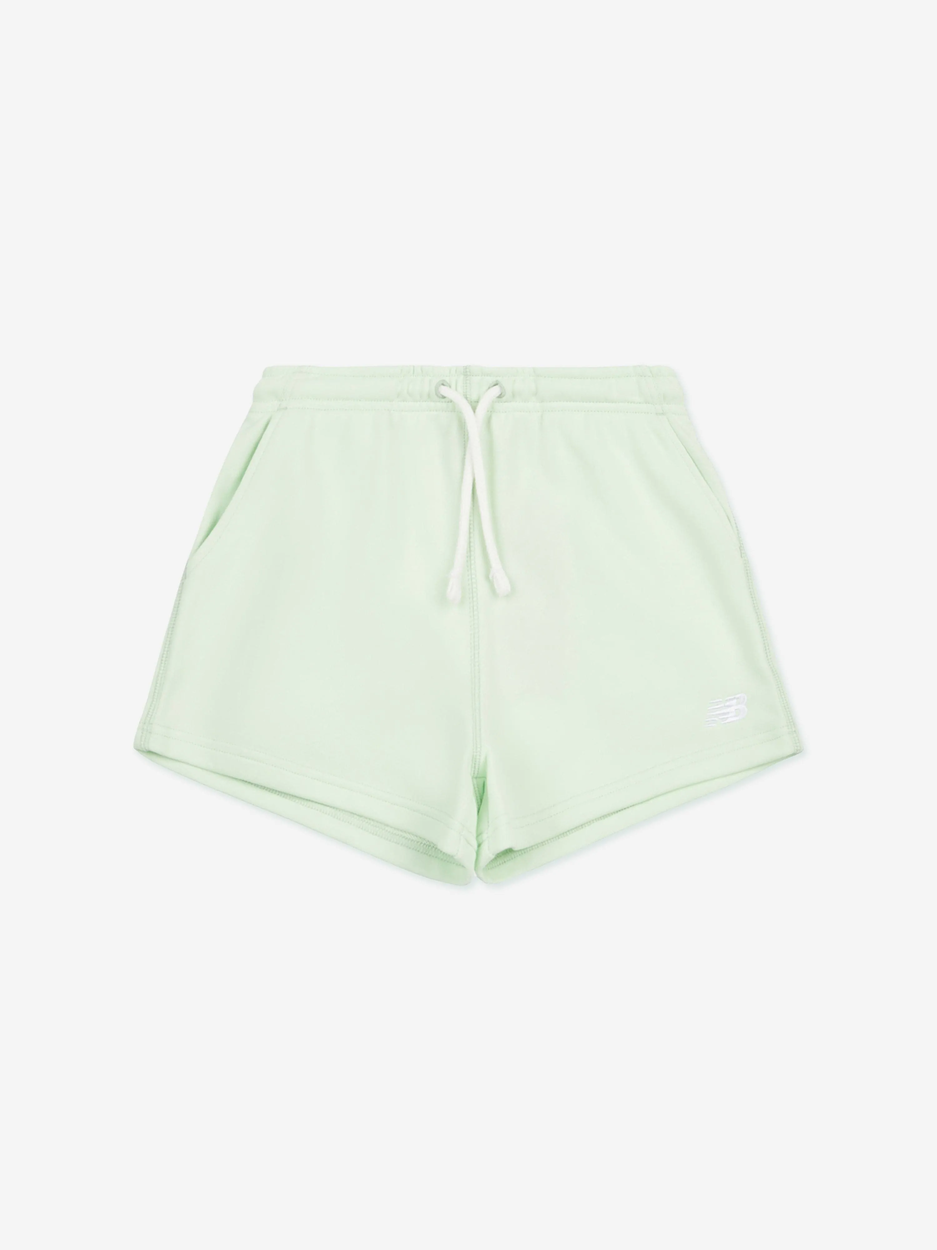 New Balance Girls French Terry Small Logo Shorts in Green