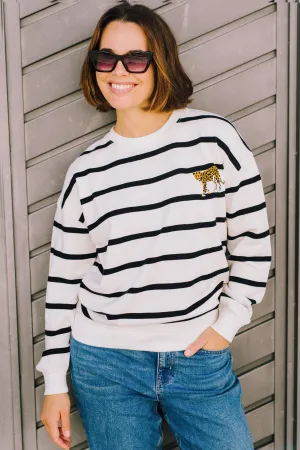 Noah Sweatshirt - Off-White/Black. Leopard Embroidery