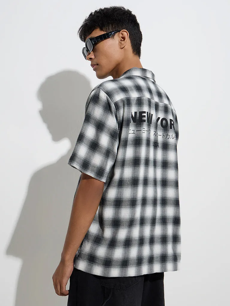 Nuon Black Checkered Relaxed-Fit Cotton-Blend Shirt