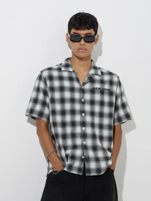 Nuon Black Checkered Relaxed-Fit Cotton-Blend Shirt