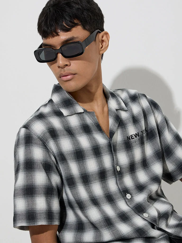 Nuon Black Checkered Relaxed-Fit Cotton-Blend Shirt