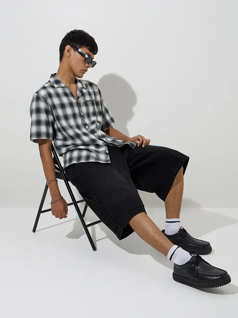 Nuon Black Checkered Relaxed-Fit Cotton-Blend Shirt