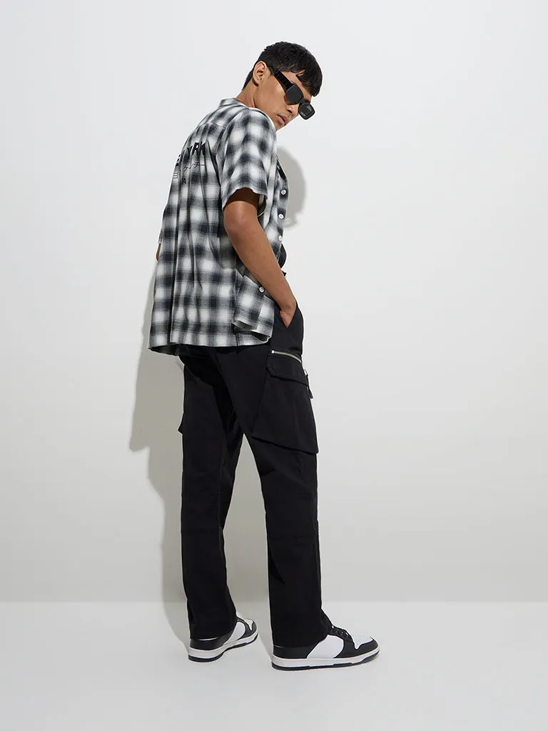 Nuon Black Relaxed-Fit Mid-Rise Cotton-Blend Pants