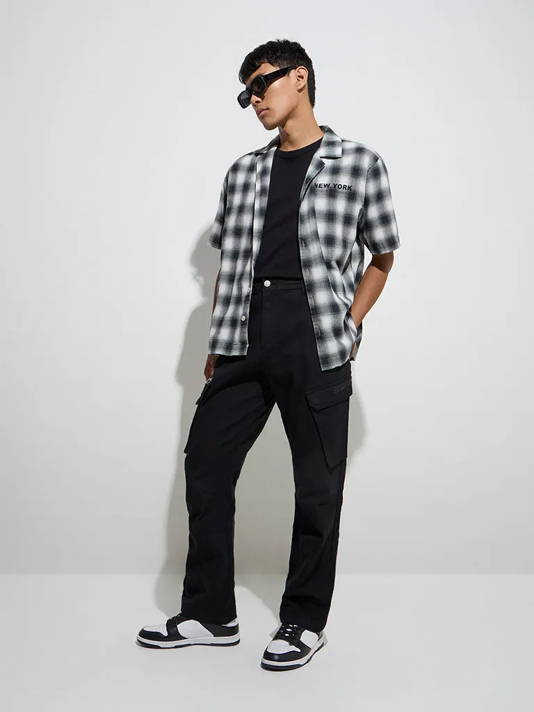 Nuon Black Relaxed-Fit Mid-Rise Cotton-Blend Pants
