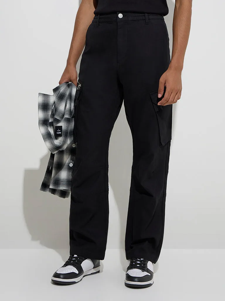 Nuon Black Relaxed-Fit Mid-Rise Cotton-Blend Pants
