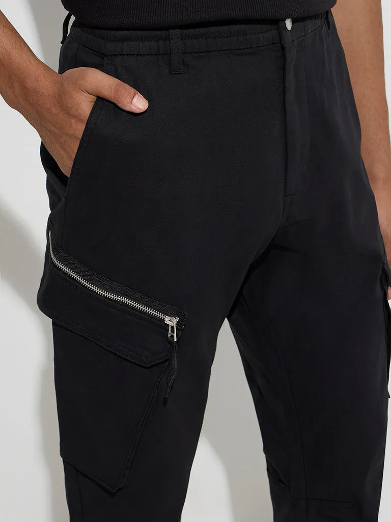 Nuon Black Relaxed-Fit Mid-Rise Cotton-Blend Pants