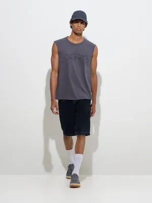 Nuon Charcoal Text Design Relaxed-Fit Cotton T-Shirt