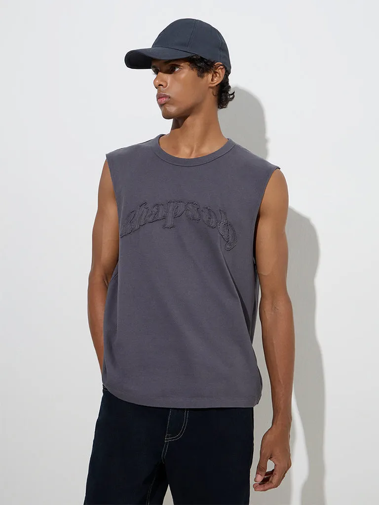 Nuon Charcoal Text Design Relaxed-Fit Cotton T-Shirt