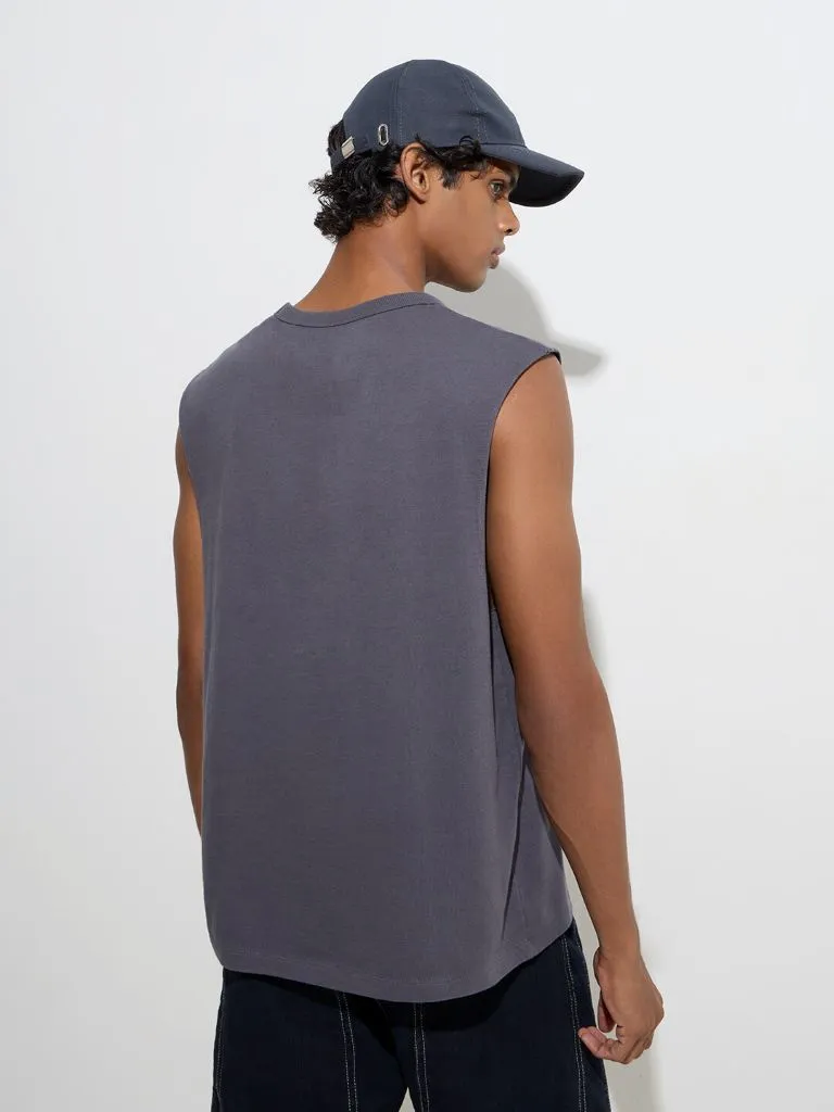 Nuon Charcoal Text Design Relaxed-Fit Cotton T-Shirt