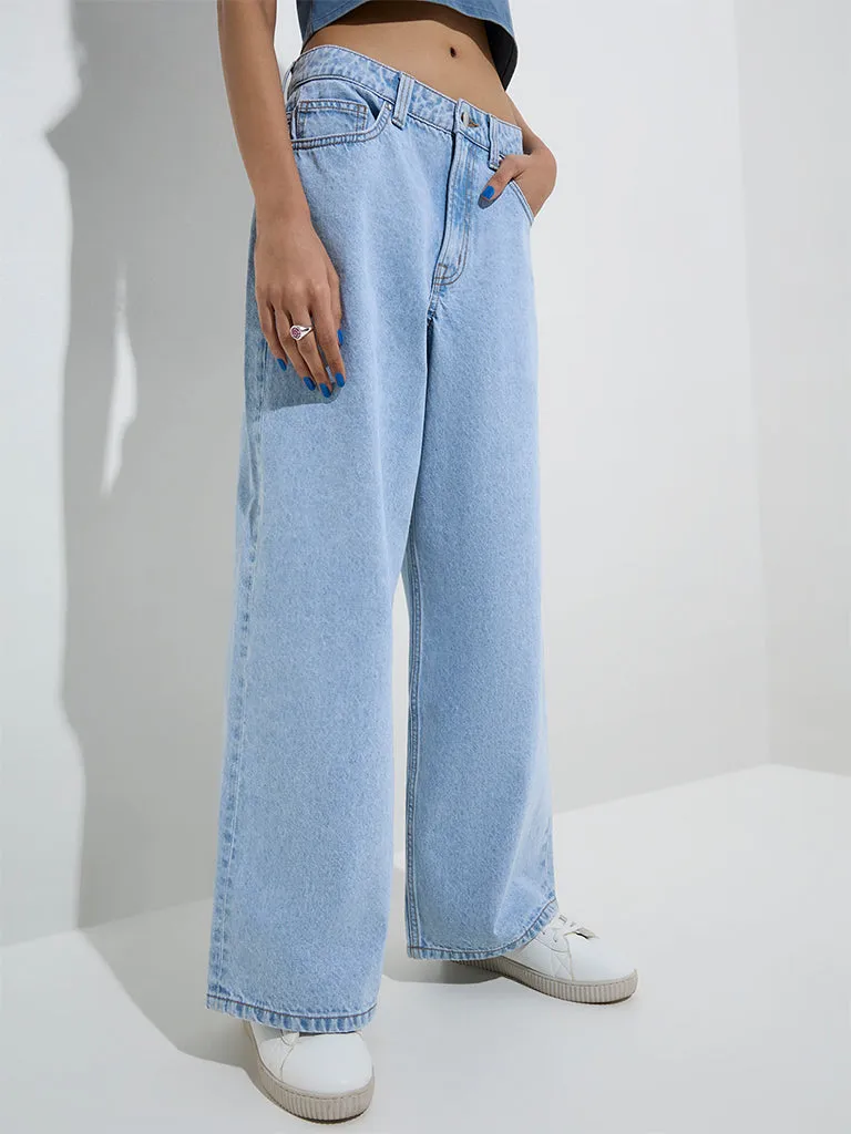 Nuon Light Blue Relaxed-Fit High-Rise Jeans