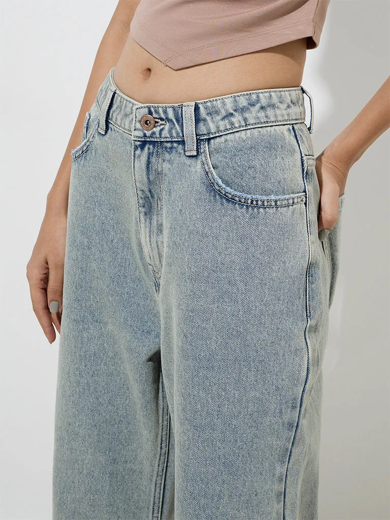 Nuon Light Blue Washed Relaxed-Fit Mid-Rise Jeans