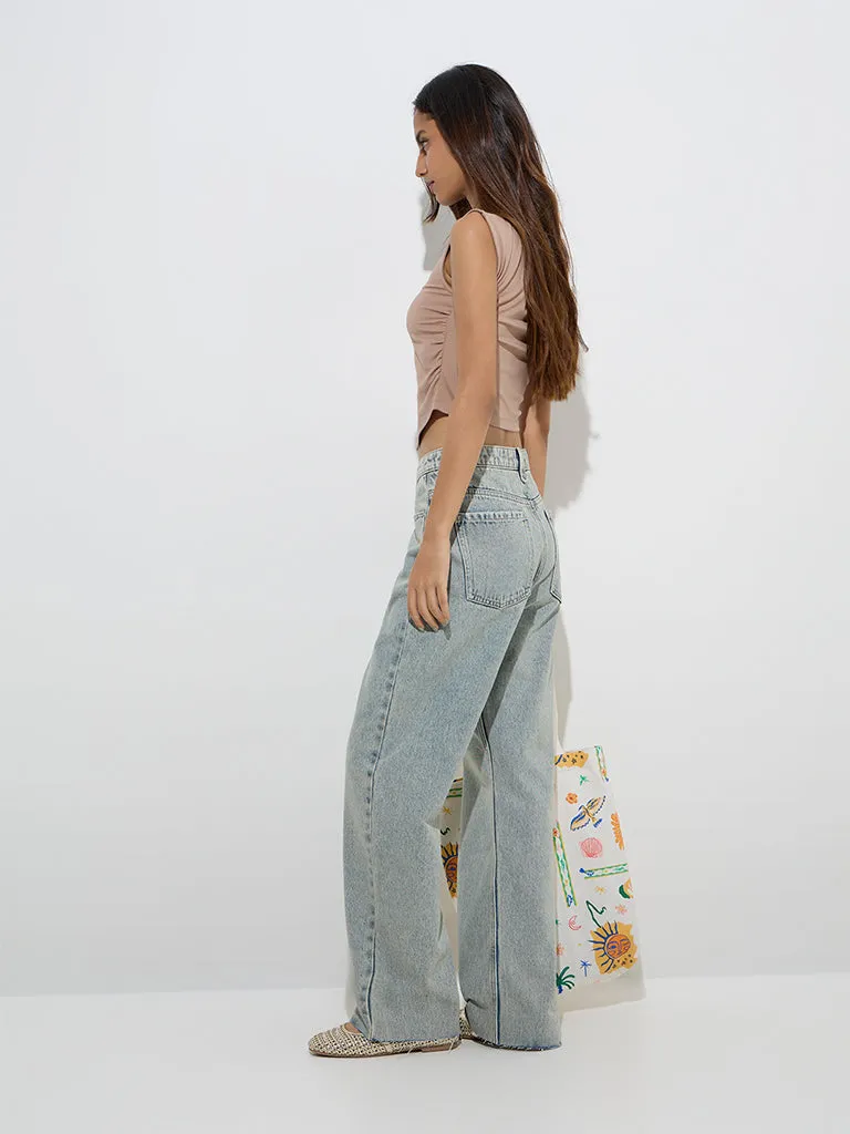 Nuon Light Blue Washed Relaxed-Fit Mid-Rise Jeans