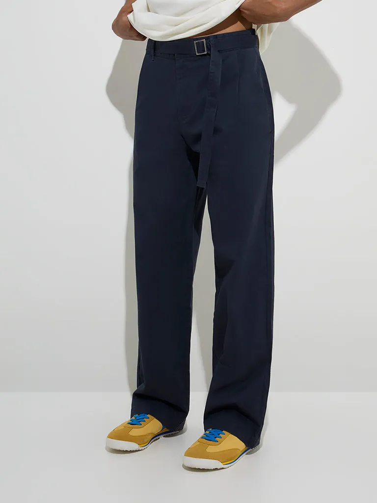 Nuon Navy Relaxed-Fit Cotton-Blend Chinos with Belt
