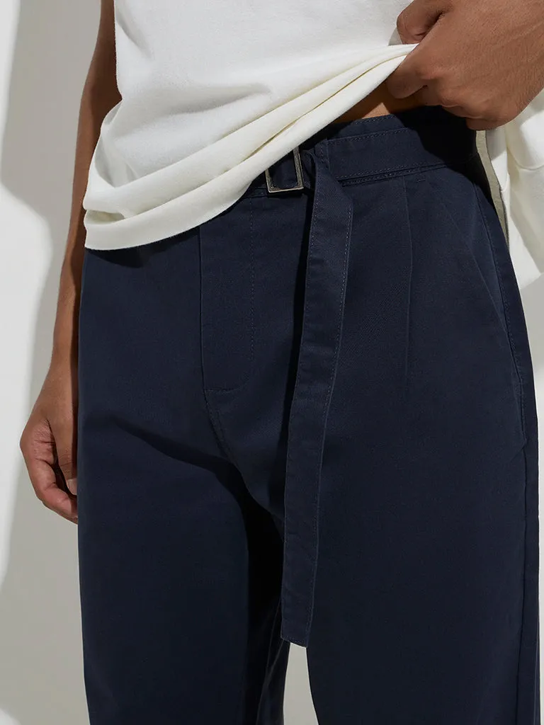 Nuon Navy Relaxed-Fit Cotton-Blend Chinos with Belt