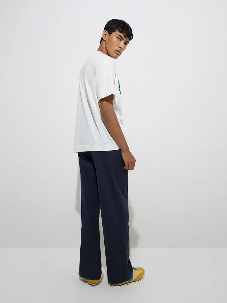 Nuon Navy Relaxed-Fit Cotton-Blend Chinos with Belt