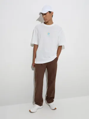 Nuon White Embroidered Relaxed-Fit Cotton T-Shirt