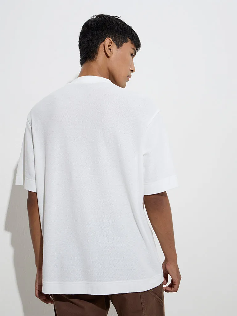 Nuon White Embroidered Relaxed-Fit Cotton T-Shirt