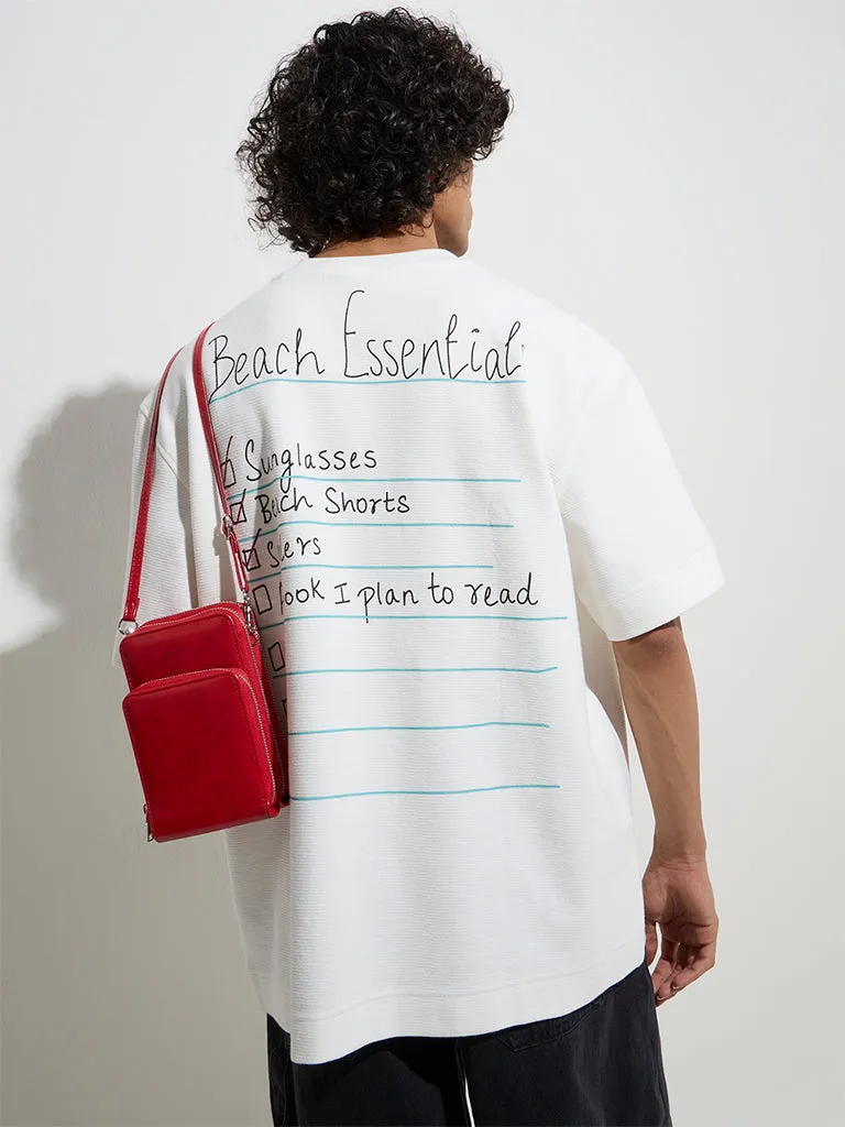 Nuon White Text Design Relaxed-Fit Cotton T-Shirt