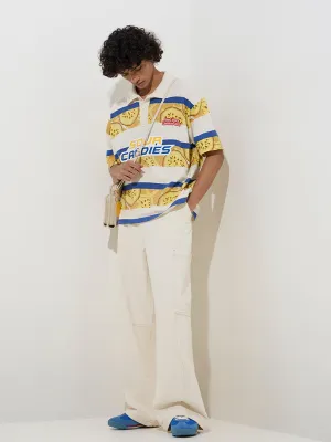 Nuon Yellow Printed Relaxed-Fit Cotton-Blend Polo T-Shirt