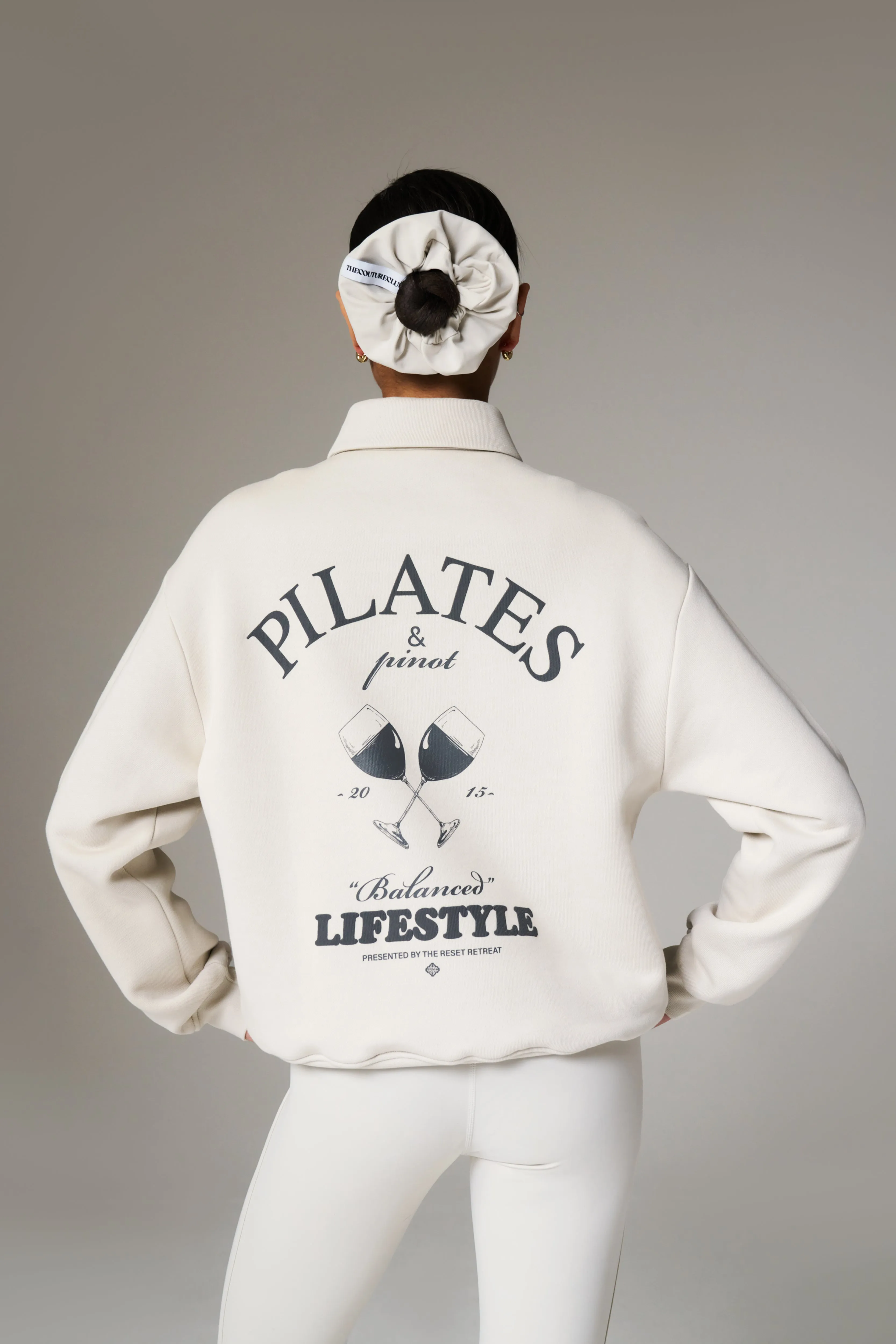 PILATES & PINOT BUTTON UP SWEATSHIRT - BONE
