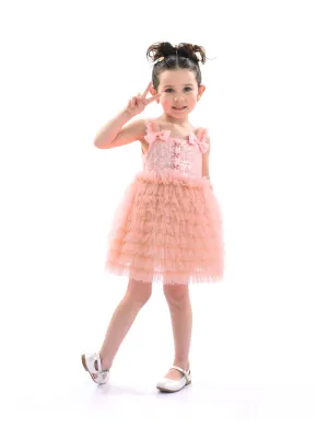 Pink Bow Tiered Tulle Dress