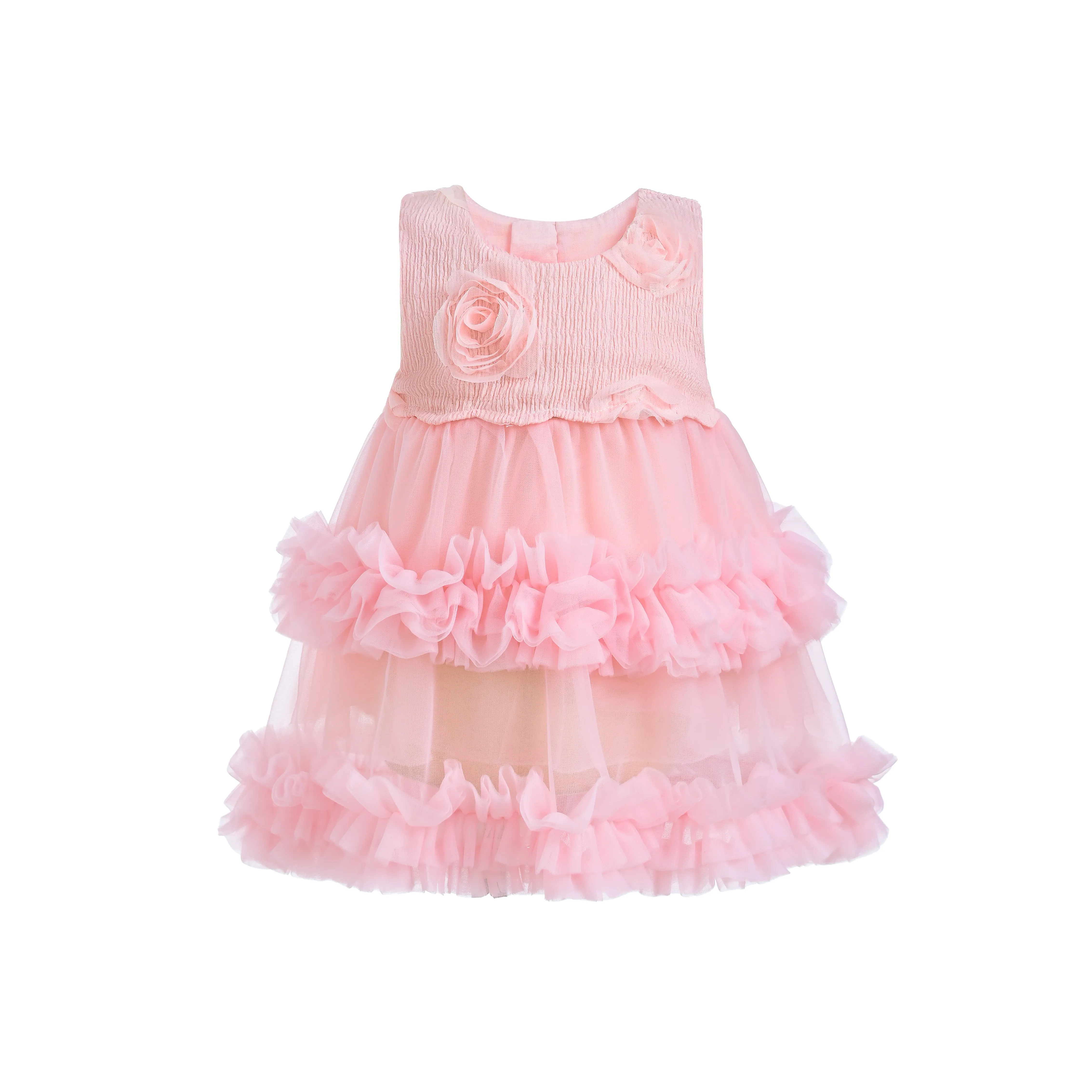 Pink Flower Layered Tulle Dress