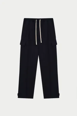 PLEATED WIDE LEG TROUSER - NAVY
