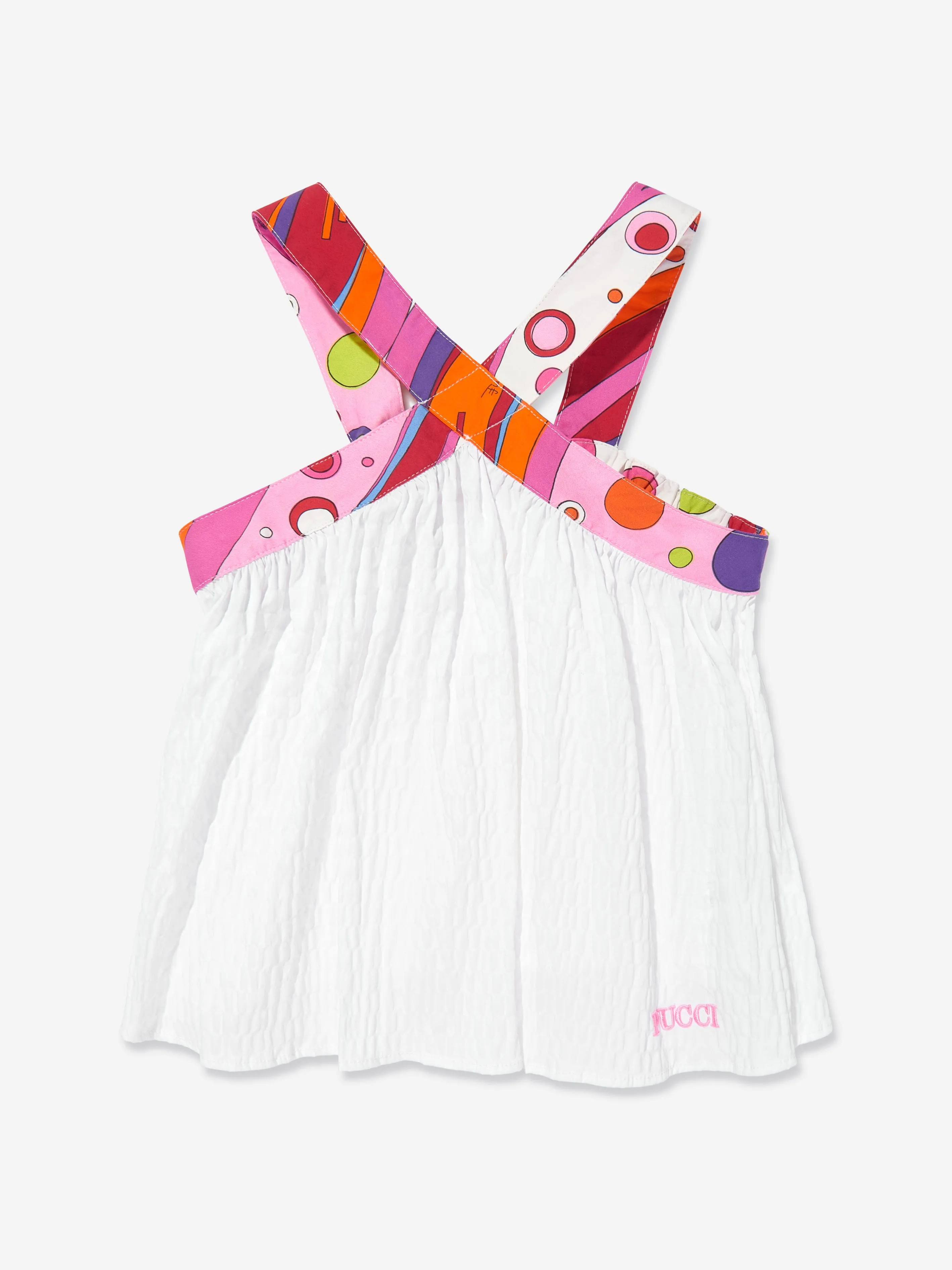 PUCCI Girls Seersucker Sleeveless Top in White