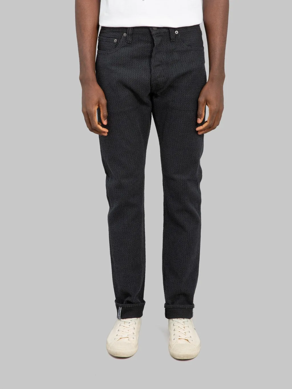 Pure Blue Japan 1170-2-BK Grey Black Sashiko Relaxed Tapered Jeans
