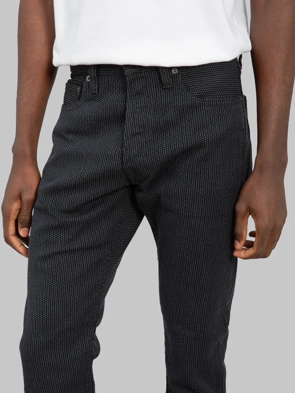 Pure Blue Japan 1170-2-BK Grey Black Sashiko Relaxed Tapered Jeans
